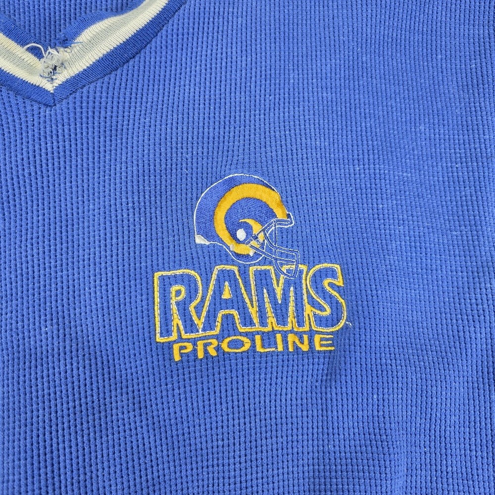 Vintage Russel Athletics Thermal LA Rams Crewneck Size Med Blue Distress Pockets - Picture 2 of 7